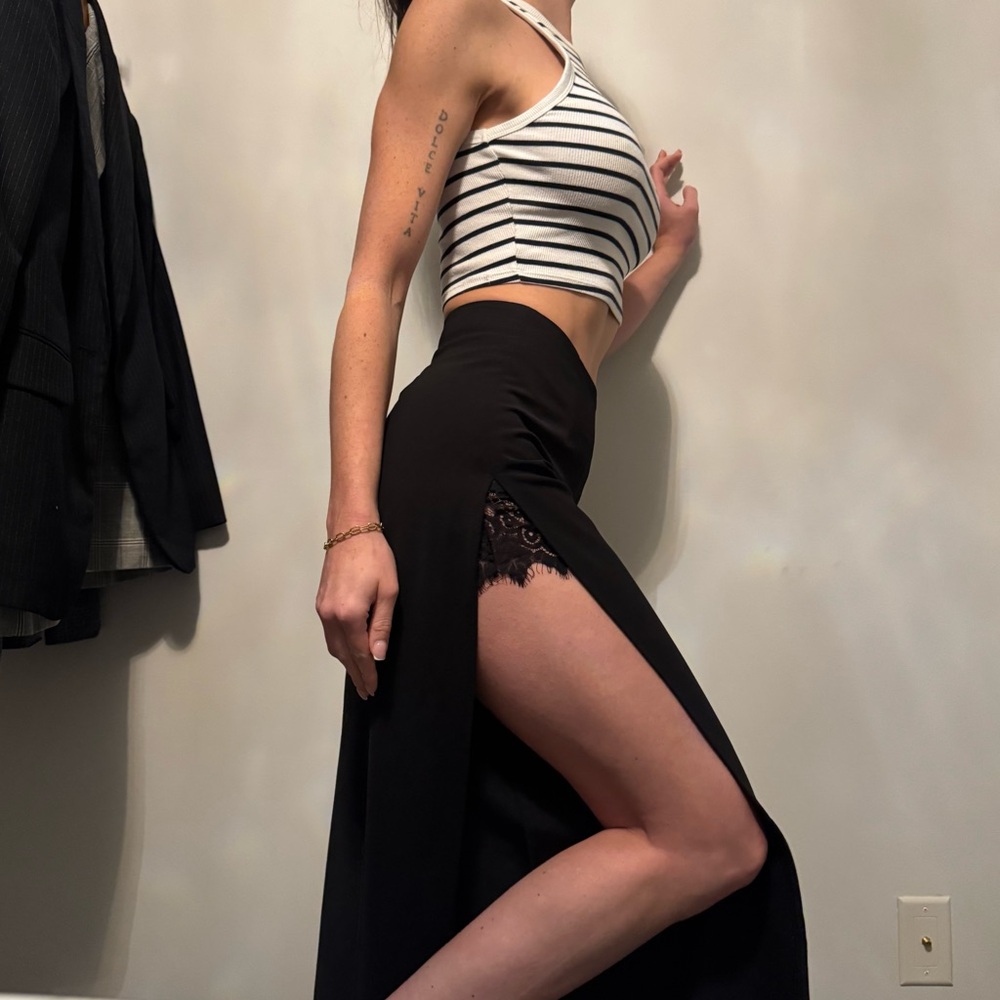 Open pants on both side with lace shorts under